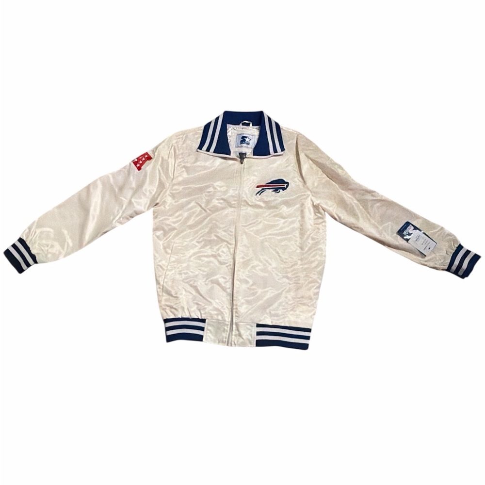 Buffalo Bills STARTER Men’s Cream Jacket with Blue Stripes